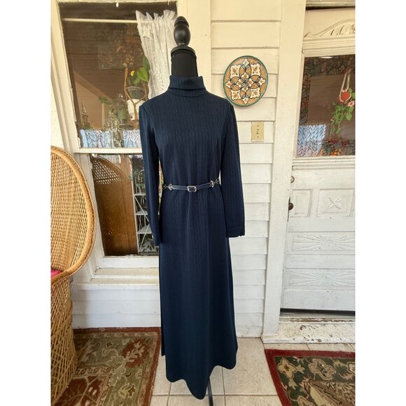LeRok Korell Dresses & Skirts - Vintage 70's Navy Blue LeRok Korell Knit Maxi Dress With Belt Sz M
